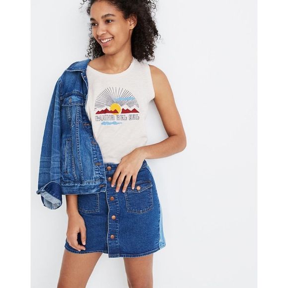 Madewell Dresses & Skirts - Madewell Stretch Denim Straight Mini Skirt: Pieced Edition